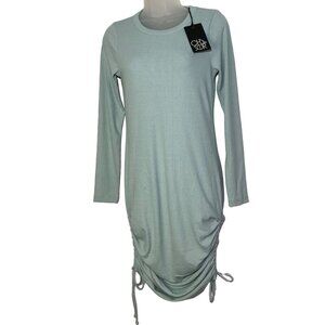 Chaser Women's Aloe Green Drawstring Ruched Long Sleeve Dress Size S ribbed